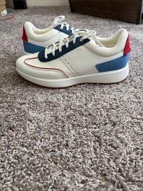 Cole Haan White Sneakers with Blue and Red Accents; NEVER WORN